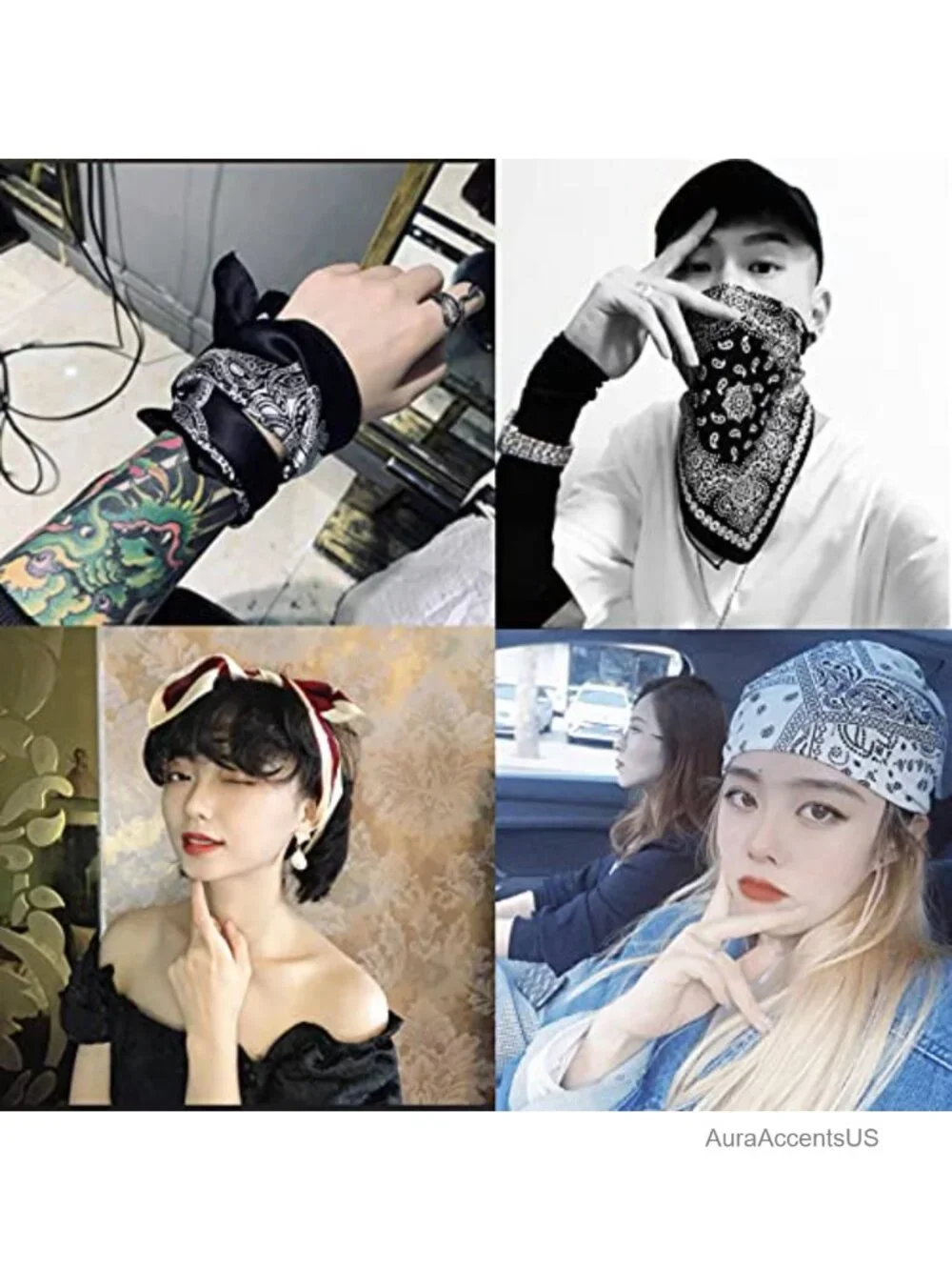 4pcs Silk Feeling Satin Square Scarf Neck Hair Wrap Bandana